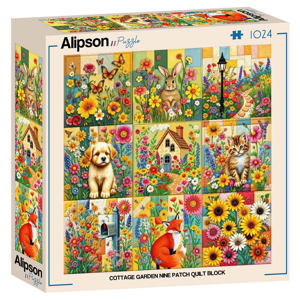 Square Puzzle - Cottage Garden Nine Patch Quilt Block (2)