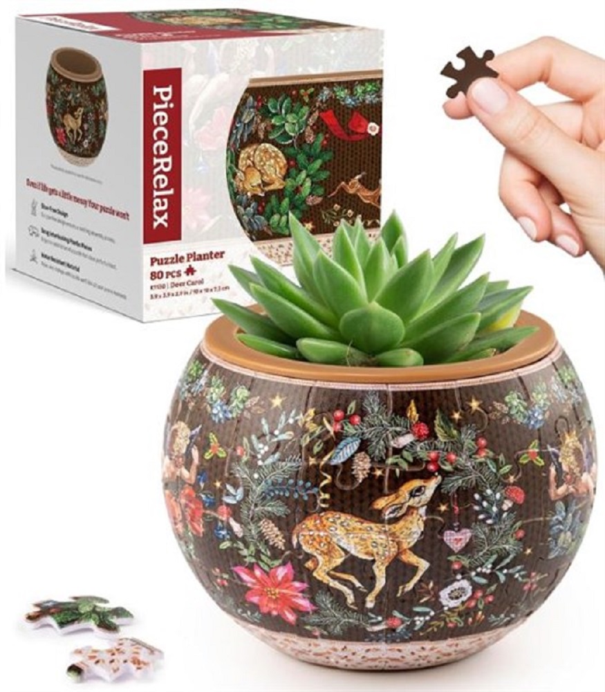 Puzzle Flowerpot - Deer Carol