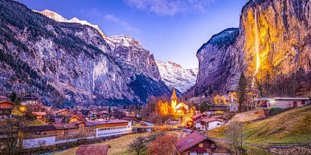 Lauterbrunnen Twilight Panorama