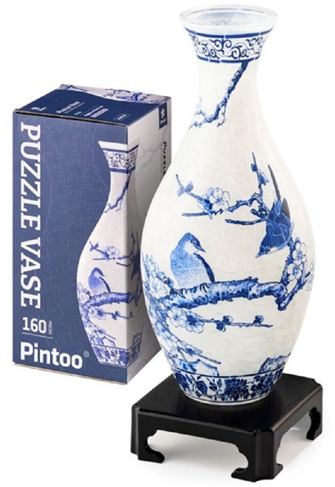 Puzzle Flower Vase - Magpies On Plum Tree