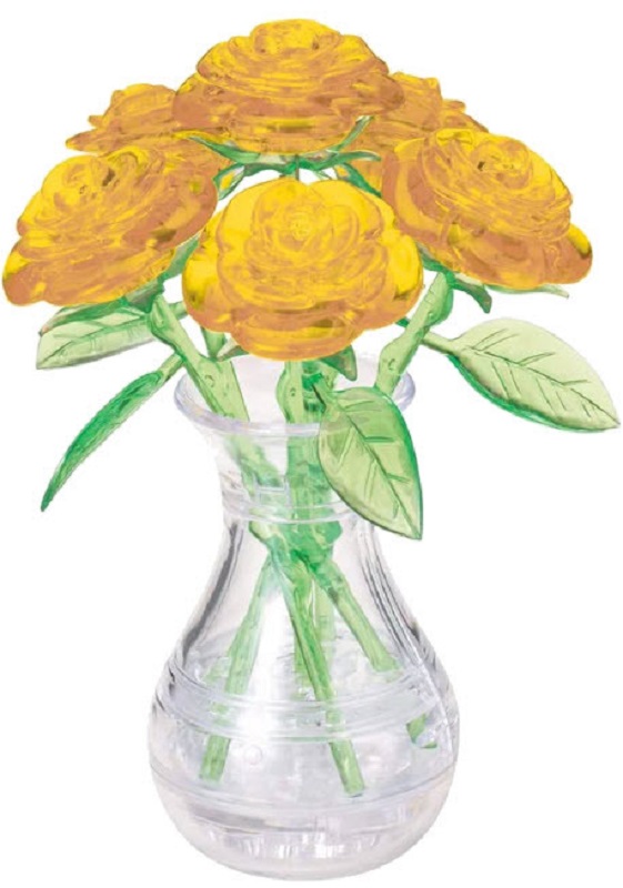 3D Crystal Puzzle - Six Roses Yellow