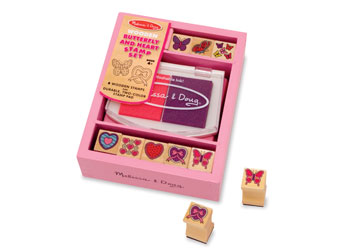 Wooden Stamp Set - Butterfly & Hearts